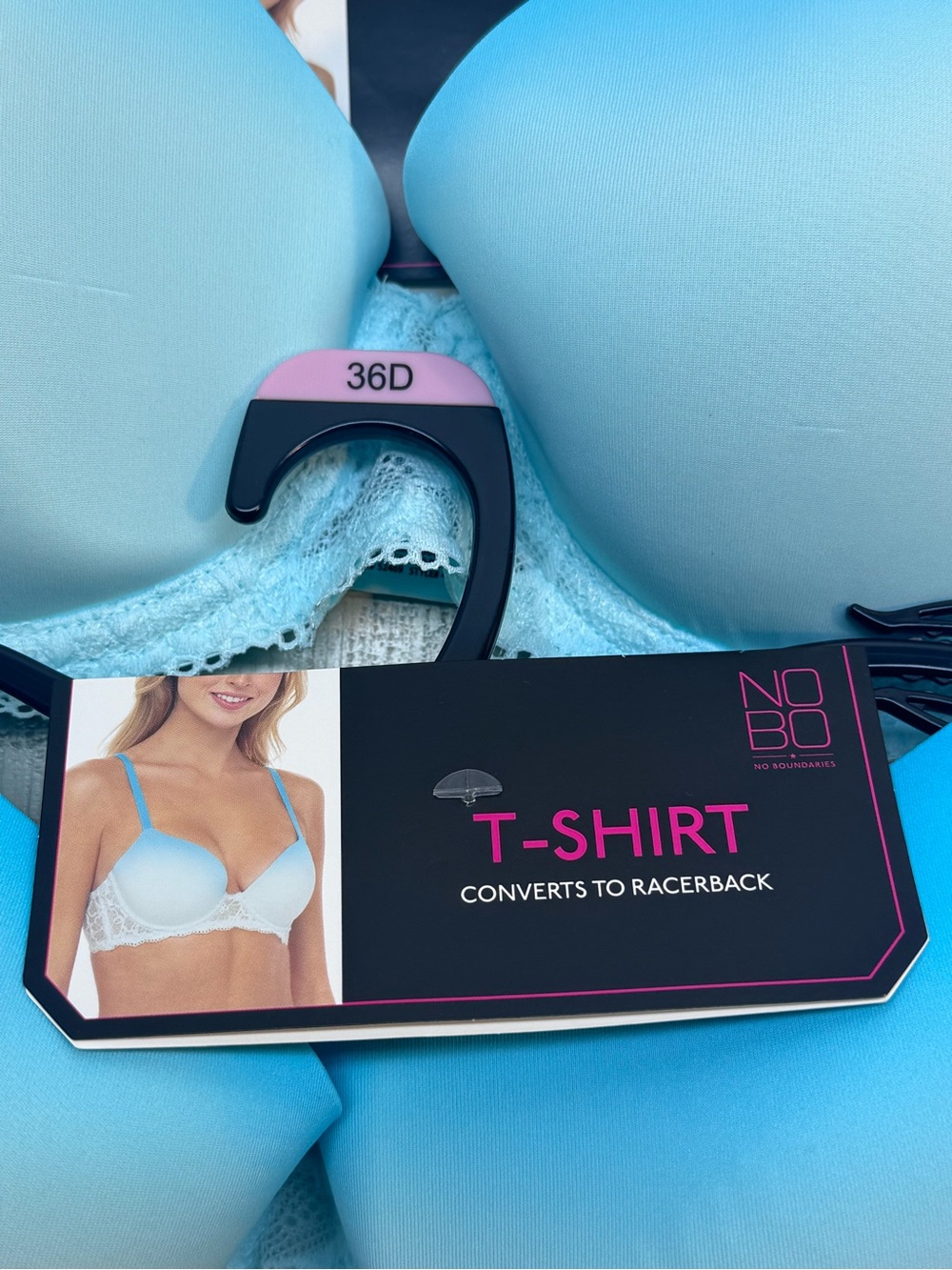 Pack of 2 No Boundaries Light Blue T-Shirt Bra with Lace - Picture 2 of 5